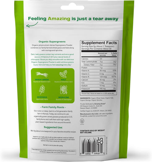 Amazing Grass Super Greens Booster: Greens Powder Smoothie Mix with Spirulina, Moringa, Wheat Grass & Kale Smoothie Booster, Chlorophyll Providing...