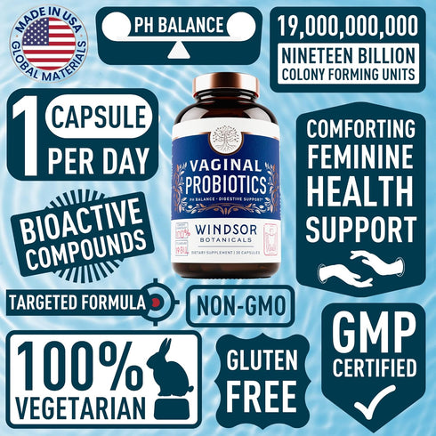 Vaginal Probiotics for Women - 19Bil CFU Lactobacillus Salivarius Probiotic for PH Balance, Digestive, Gut Health - Feminine Balance Complex Probi...