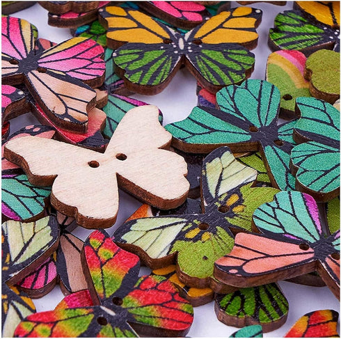 200Pcs Wooden Butterfly Buttons Bulk - 1 Inch Decorative Butterfly Buttons with 2 Holes for Craft DIY Sewing...