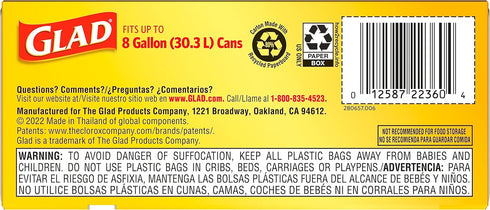 Glad Trash Bags, Medium Drawstring Garbage Bags, 8 Gallon, White, Fragrance Free, 26 Count, Pack May Vary...