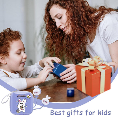 Cute Rabbit Kids Earbuds, Earbuds for Kid Size Wired Earphones & in-Ear Headphones with Microphone and Lovely Earbuds Storage Case Gifts for Schoo...