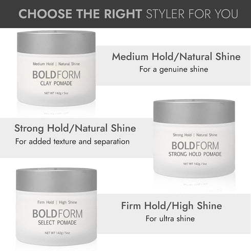 Bold Form Select Pomade with Firm Hold and High Shine - Hair Styling Products For Men - Water Soluble Men’s Hair Pomade with Natural Hair Care Ing...