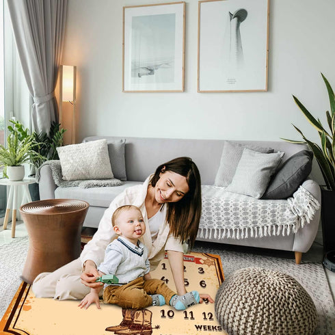 Western Cowboy Baby Monthly Milestone Blanket Country Leather Boots Cowboy Hat Newborn Photo Props Baby Shower Party Decor New Baby to 12 Months G...