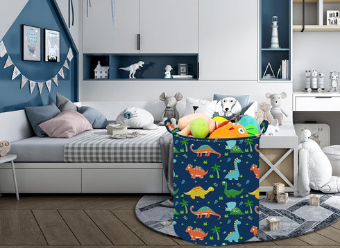 19.7 Inch Dinosaur Round Kids Laundry Clothes Hamper Dino Laundry Basket with Handles,Baby Toys Storage Organizer Bins Laundry Gift Basket for Boy...