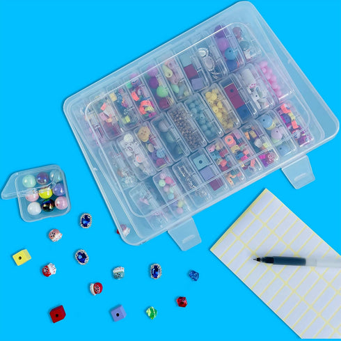 Bead Organizer Box, 30Pcs Small Clear Plastic Bead Storage Containers, 1 Craft Storage Box with Hinged Lid, 42 Labels, Mini Box for Jewelry Making...