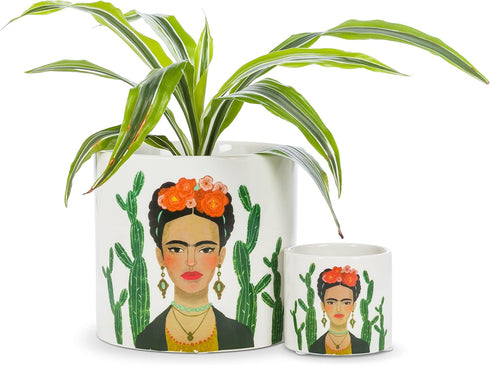Abbott Collection 27-Mexico-SM Small Lady & Cactus Planter, White...