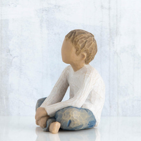 Willow Tree Imaginative Child, Nurtured by Your Loving Care, Seated Boy Figure in Blue Jeans, Works Well in Groupings That Reflect Family Relation...