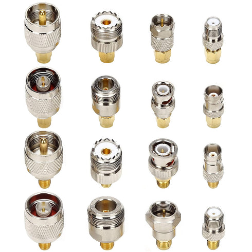 SMA Connector Kit in Adapter Standard SMA/BNC/UHF/N/F Male to Female Cable Connector Converter Converter Pack of 16...