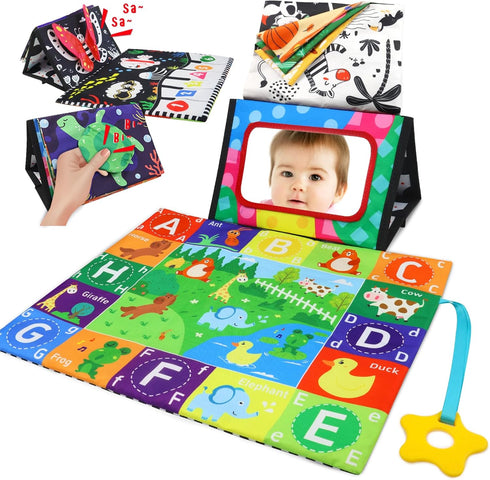 2 Pcs Tummy Time Toys Baby Mirror Newborn Toys 0-3 Brain Development, Tummy Time Mirror Baby Toys 6-12 Months High Contrast Montessori Infant Toys...