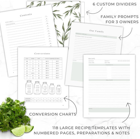 Recipe Book To Write In Your Own Recipes with 6 Custom Dividers - Blank Spiral DIY Personalized Family Cookbook Journal, Fits 118 Empty Recipe Tem...