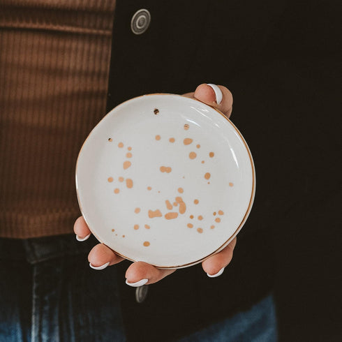 Sweet Water Decor Ring Dish Engagement - Ceramic Wedding Ring Dish for Bridal Shower - Ring Dishes for Women with White & Gold Speckled Decorative...
