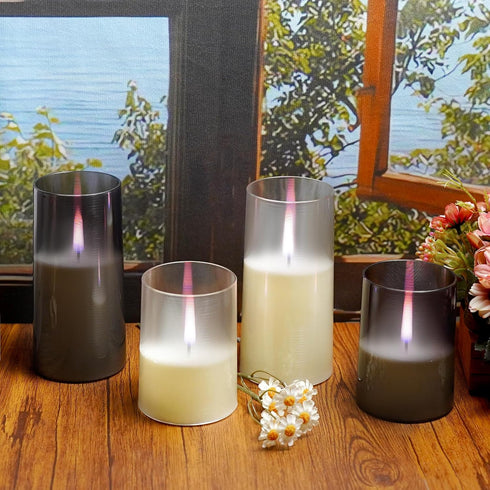 Flameless Candles Upgraded Realistic Flickering Flame LED Candles,Battery Operated Candles with Remote Timers,Acrylic Electric Candles Set of 3(D ...