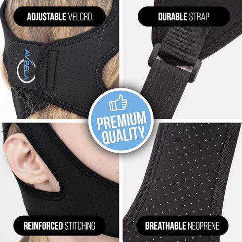 Chin Strap for Sleeping by AVEELA | CPAP Chin Strap in 3 Sizes, Anti Snoring Devices for Men and Women | Double Airflow Jaw Strap, Stop Snoring So...