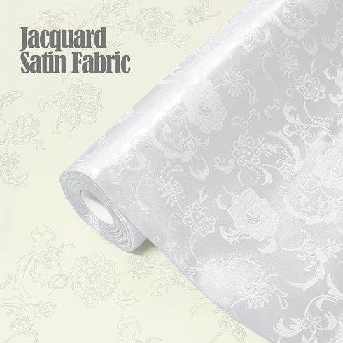 White Satin Jacquard Fabric 2 Yard, 60 Inch Wide Shiny Cloth Fabric, Sunflower Pattern Silky Brocade Fabric for Tablecloth, Table Runner, Napkins,...