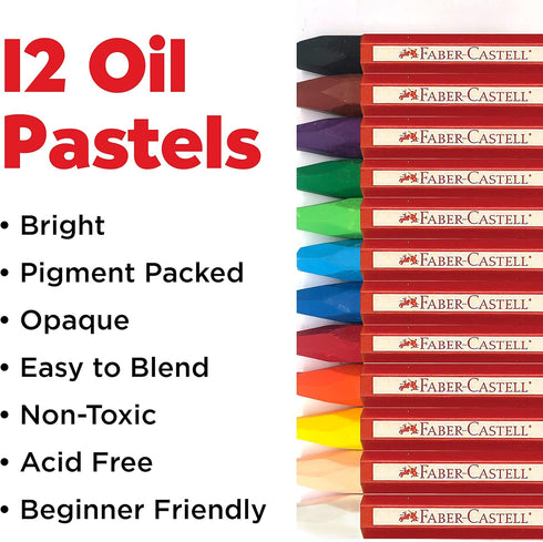Faber-Castell Blendable Oil Pastels In Durable Storage Case- 12 Vibrant Colors - Non-Toxic Pastels for Kids...
