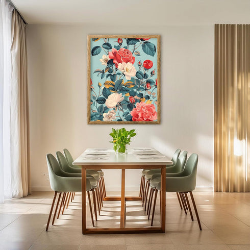 Posterizer 1 pcs-bright blush and white flowers with blue background-Floral & Botanical Art-Abstract & Modern Art-Decor for Home & Office- UNFRAME...