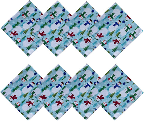 Newbridge Blue Snowman Fun Christmas Fabric Napkins, Cheerful Snowmen and Evergreen Tree Print Xmas Soil Resistant, No Iron Easy Care Tablecloth, ...