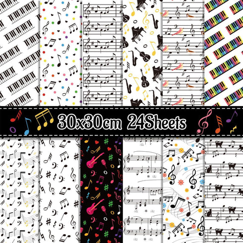 Scrapbook Paper 11.8x11.8 Inch Musical Note Pattern Paper Double-Sided Craft Paper Decorative Paper Folded Flat for Art Craft DIY Card Making, Scr...