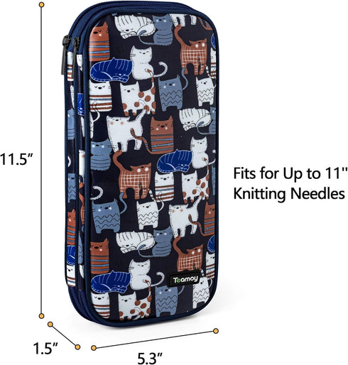 Teamoy Afghan Crochet Hook Case(up to 11" Long), Tunisian Crochet Organizer Bag for Ergonomic Crochet Hooks, Knitting Needles and Accessories, Cat...