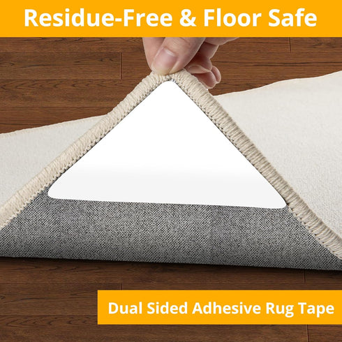 12 PCS Rug Tape, Rug Pad Gripper for Hardwood Floors, Double Sided Adhesive Carpet Tape, Reusable Anti Slip Rug Grips for Area Rugs to Keep Rugs i...