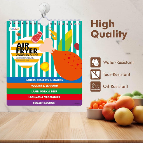 Magnetic Air Fryer Cheat Sheet, Air Fryer Cooking Guide Booklet with 72 Removable Blank Labels, Cooking Time Temp Chart Recipe Guide for Quick Ref...