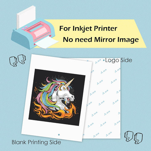 A-SUB Inkjet Printable Iron On Heat Transfer Paper for Dark Fabrics, 20 Sheets 8.5x11 Inch, Make Custom T Shirts, Totes, Bags...