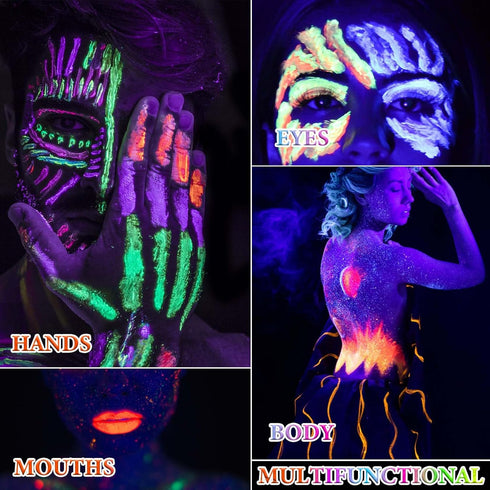 6 PCS Glow in The Dark Face Body Paint Crayons Kit,Professional Neon Face Paint Sticks Long Lasting Waterproof Glow in The Dark Party Supplies for...