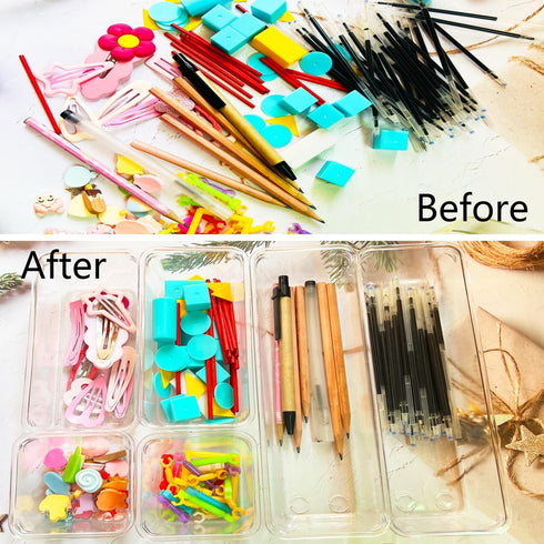 6 Pcs Clear Drawer Organizer Set, 3 Size Acrylic Drawer Storage Trays, Storage Tray for Makeup, Kitchen, Gadgets, Office...