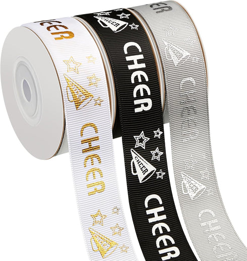 Taiyin 30 Yards 7/8" Cheer Text Grosgrain Ribbon Cheer Solid Grosgrain Ribbon Roll for Cheerleading Bow Craft Office Supplies Gift Wrapping DIY Ha...