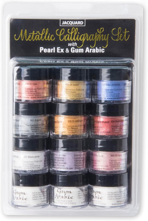 Jacquard Pearl Ex Pigment Powder Metallic Calligraphy Set 3 Gram Jars for Epoxy Resin, Watercolors, Calligraphy Ink & Clay...