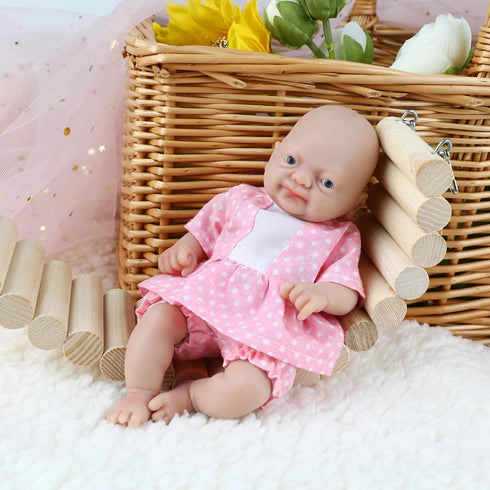 Vollence 7" Mini Reborn Doll Girl Micro Preemie Full Body Silicone Lifelike Mini Reborn Doll Surprice Children Anti-Stress...