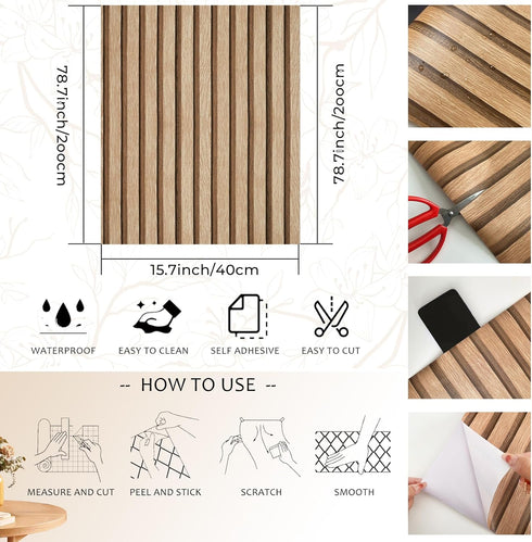 Peel and Stick Wallpaper Wood Slats Wallpaper 17.7"X78.7" Natural Wood Grating Wallpaper Removable Self Adhesive Wallpaper Wood Contact Paper for ...