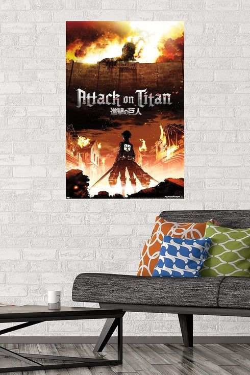 Trends International Attack on Titan - Fire Wall Poster, 22.375" x 34", Unframed Version...