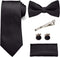 RBOCOTT Solid Color Tie and Bow Tie Pocket Square with Cufflinks and Tie Clip Sets for Men...