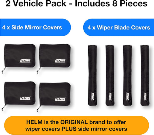 HELM - 2 Pack - Side Mirror Covers and Windshield Wiper Covers for Trucks Cars SUVs Vans. Protect from Ice Snow Frost Dew Rain Bird Poop. Side Cov...