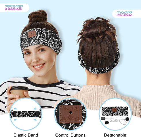2-Pack Sleep Headphones Bluetooth Headband 2024 Headband Headphones with Thin Speakers, Bluetooth Headband for Side Sleepers, Insomnia, Sports, Wo...