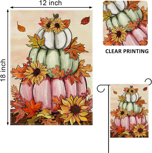 Fall White Teal Pink Pumpkin Decorative Garden Flag, Autumn Thanksgiving Sunflower Maple Leaves Yard Outside Decorations, Seasonal Burlap Outdoor ...
