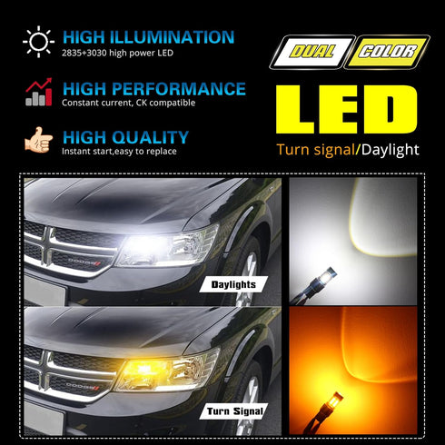 Alla Lighting 7444NA 7443 LED Switchback Turn Signal Lights Bulbs, Dual Color Amber Yellow/6000K White, Blinker Lamps/Parking Lights/DRL Super Bri...