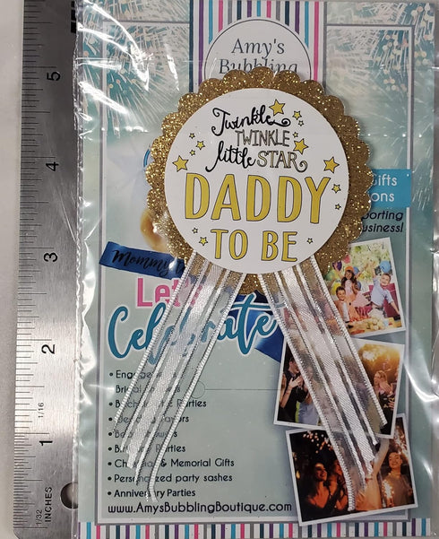 Twinkle Little Star Baby Shower Pin Set - Gold Glitter & White Satin Ribbons for Mommy and Daddy-to-Be...