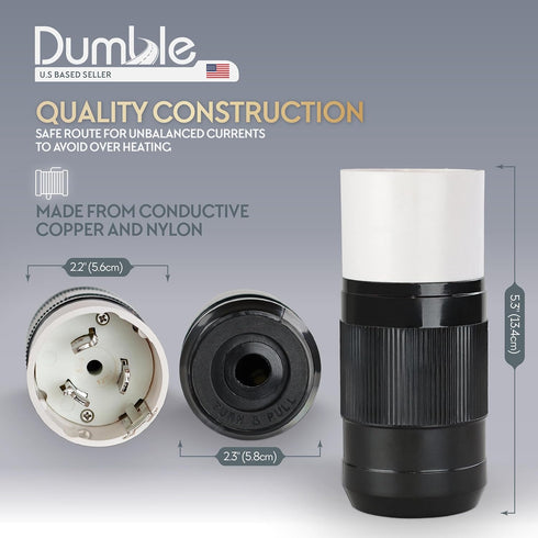 Dumble Generator Plug Lock SS2-50P Male - 50 Amp 125/250 Volt 4 Pin Twist Lock Connector - 4 Wire Grounding 3 Phase ETL Outdoor Generator Outlet f...