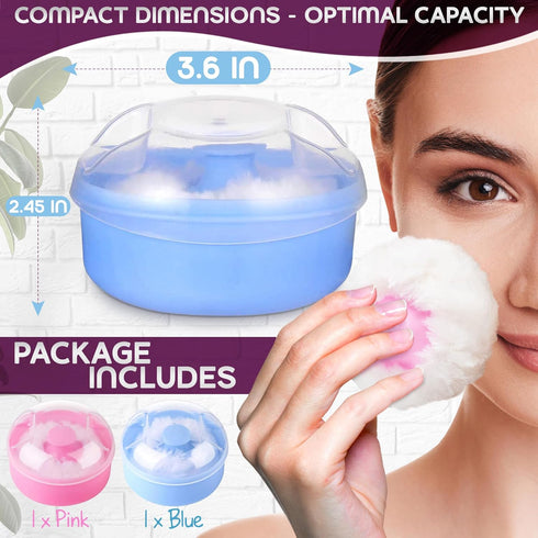 2Pcs Talcum Powder Brush with Holder - Dusting Powder with Puff for Women Set, 3.6x2.45 Pink and Blue Colors, Easy to Clean and Store, Gentle and ...