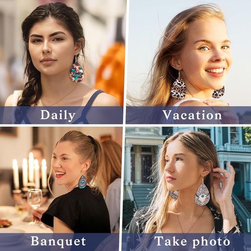 Craftdady Teardrop Wooden Earring Making Kit Western Charms Cow Turquoise Leopard Print Charms with Hooks Open Jump Rings Bohemian Earring for Wom...