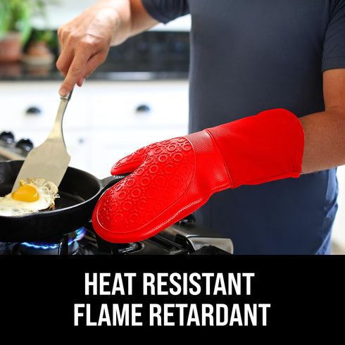 BPA-Free Silicone Oven Mitts Ultra Heat Resistant up to 500°F - Oven Mitts with Thick Cotton Liner - Long Slip Resistant Pot Holders, Flexible Ove...