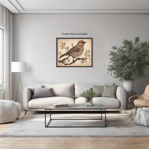 Posterizer 1 pcs- Brown bird on a tree with rustic background-Art for Animal Lovers-Floral Botanical Art- Gift for Men Women-Decor for Bedroom, Of...