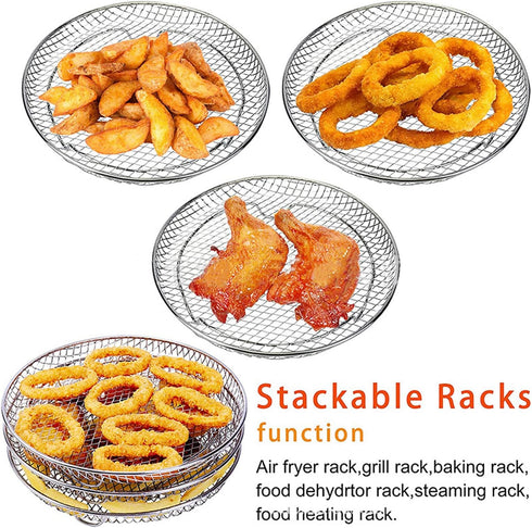 3Pcs Air Fryer Dehydrator Racks, Food Grade Stainless Steel Fruit Meat Dehydration Air Fryer Rack, Stackable Dehydrator Racks for Air Fryer...