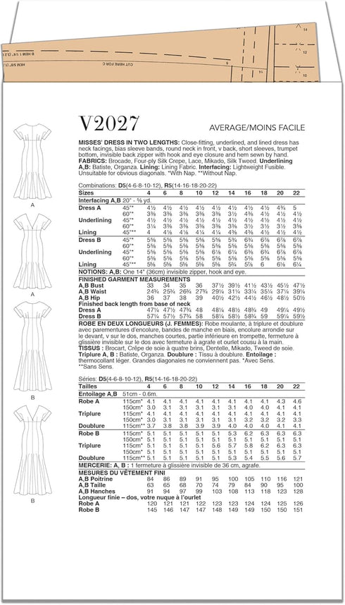 Vogue Misses' Close-Fitting Lined Dress Sewing Pattern Packet, Design Code V2027, 4-6-8-10-12, Multicolor...