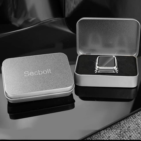 Secbolt 38mm Bling Case Compatible Apple Watch Band with Built-in Tempered Glass Screen Protector, All Around Protective Cover Frame Bumper for iW...