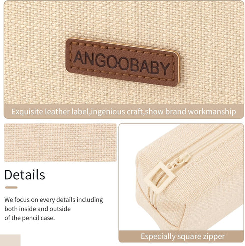 ANGOOBABY Small Pencil Case Student Pencil Pouch Coin Pouch Cosmetic Bag Office Stationery Organizer For Teen School-Beige...