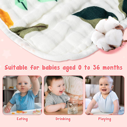 Zainpe 6Pcs Snap Muslin Cotton Baby Bibs Summer Cactus Patterns Infants Drooling Bib Soft Absorbent Adjustable Burp Cloths Feeding Bibs for Newbor...