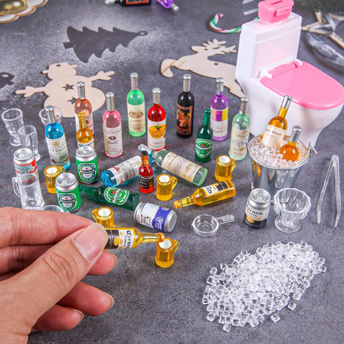 71 Pcs Miniature Ice Cubes Beer Bottles and Mini Drink Soda Pop Cans House Accessories for Fairy Garden Pub Bar Cake Decoration 1/12 Doll House Ba...